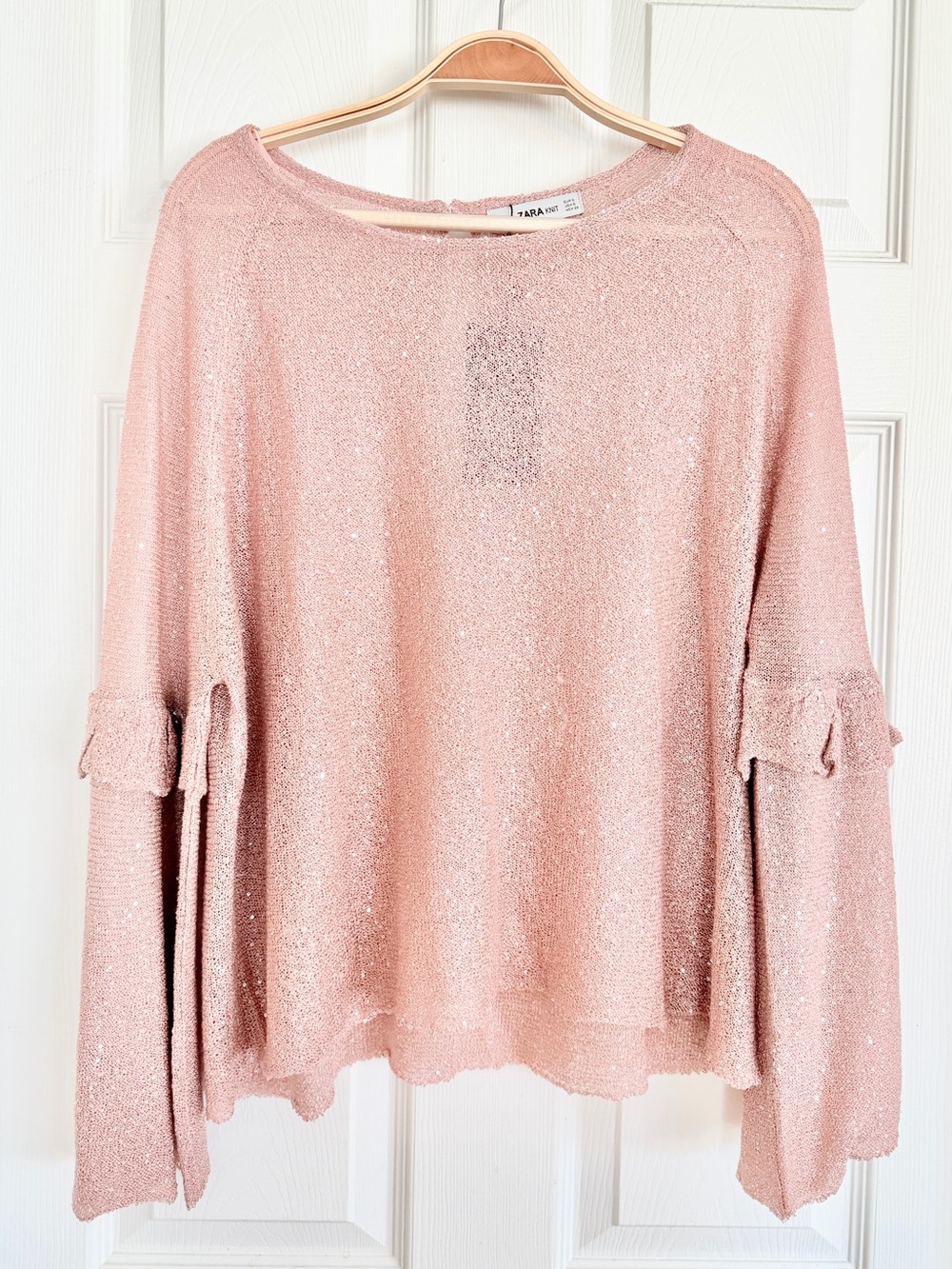 💗 ZARA Blush Pink Sparkly Sequin Flowy Long Sleeve Knit Top